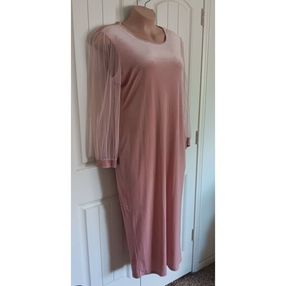 Shein Curve 3XL Pink Long Sleeve Maxi Dress Sheer Mesh Sleeves 100% Polyester - Picture 4 of 7